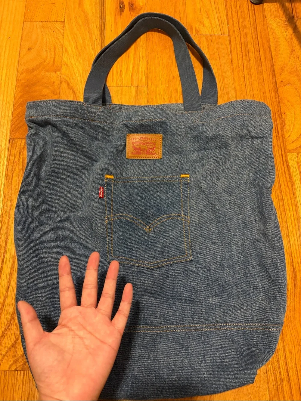 Levi's Denim Tote Bag in Blue with Brown Patch